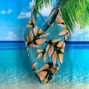 Kona Sol Floral One Piece Swim Large #CC-062